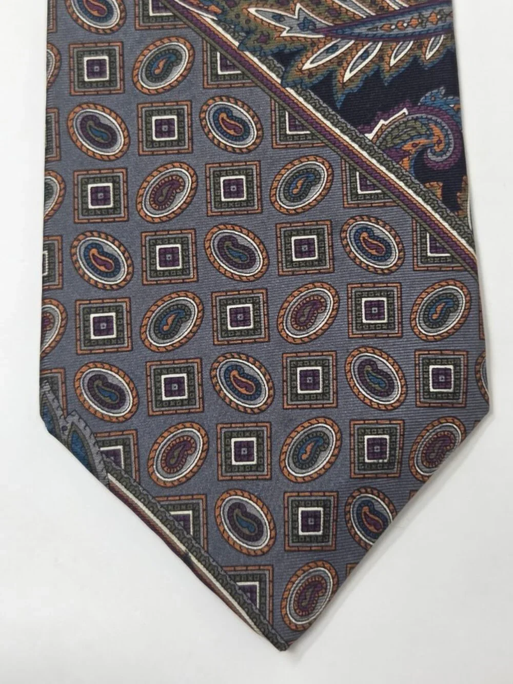 Carlo Tomasini Mens All Silk Tie 58 Inch Gray Paisley Geometric Pattern